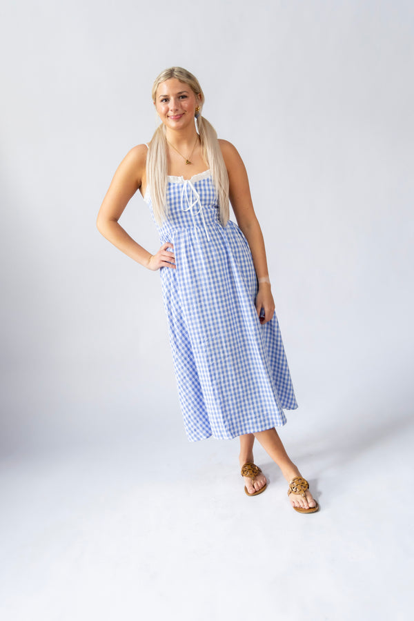 BLUEBIRD GINGHAM MIDI DRESS - THE MNRCH