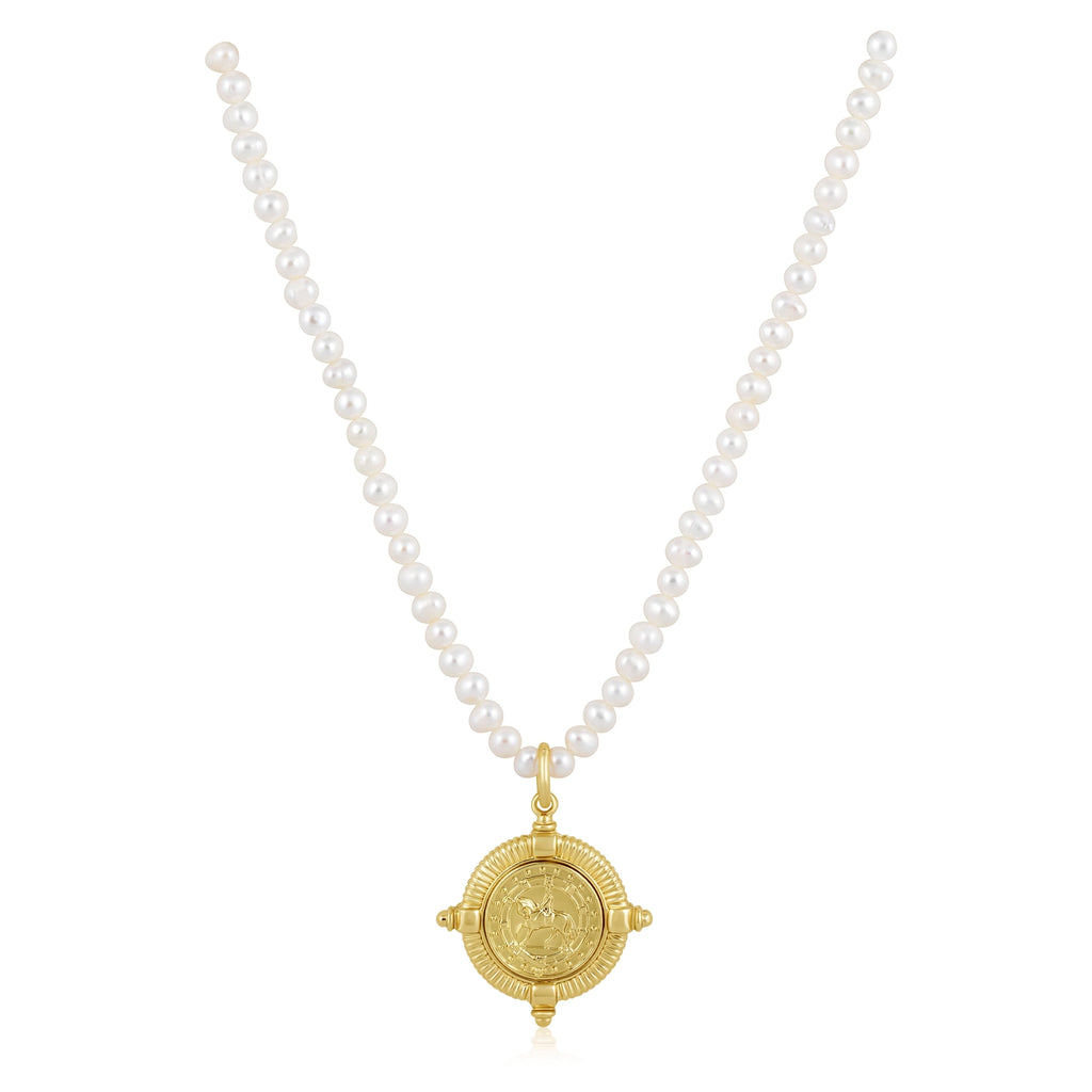GOLD COMPASS PEARL NECKLACE - THE MNRCH