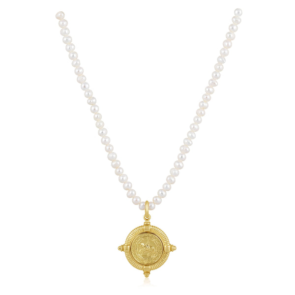 GOLD COMPASS PEARL NECKLACE - THE MNRCH