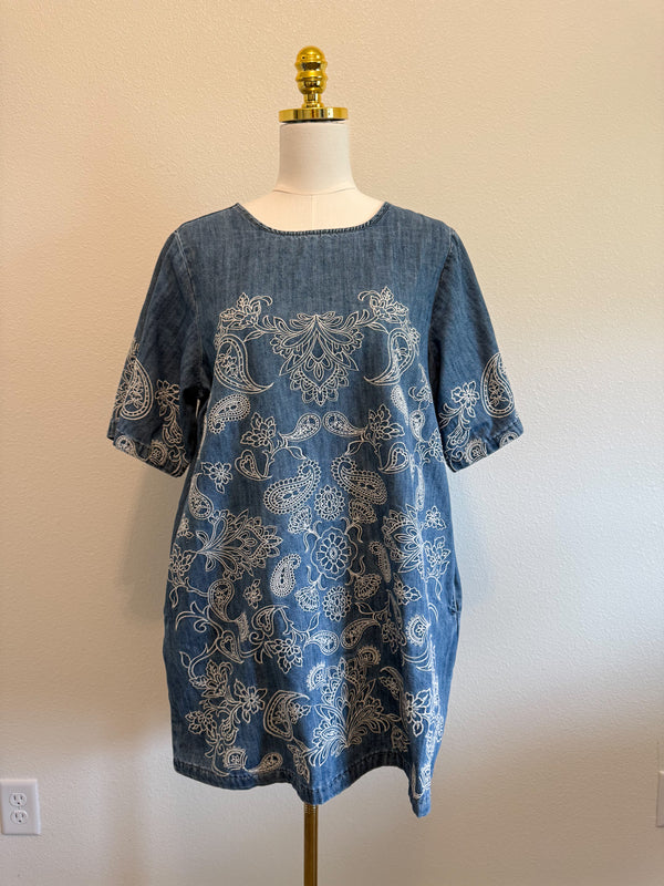 EMBROIDERED DENIM TUNIC DRESS - THE MNRCH