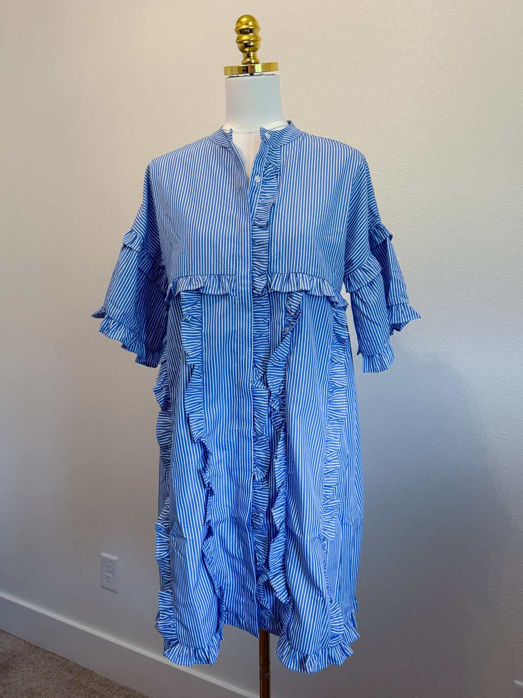 BLUE STRIPE RUFFLE DRESS - THE MNRCH