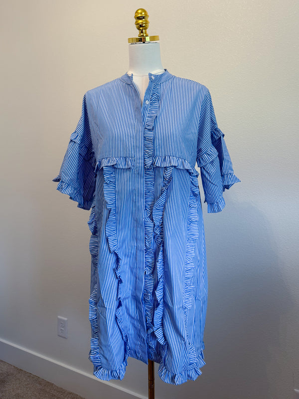 BLUE STRIPE RUFFLE DRESS - THE MNRCH