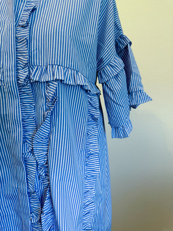 BLUE STRIPE RUFFLE DRESS - THE MNRCH