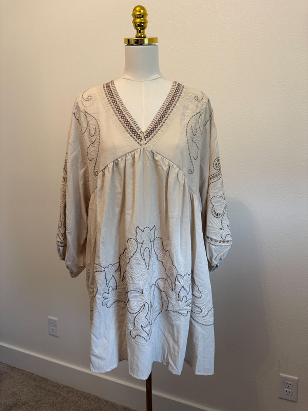 TAN EMBROIDERED DRESS - THE MNRCH