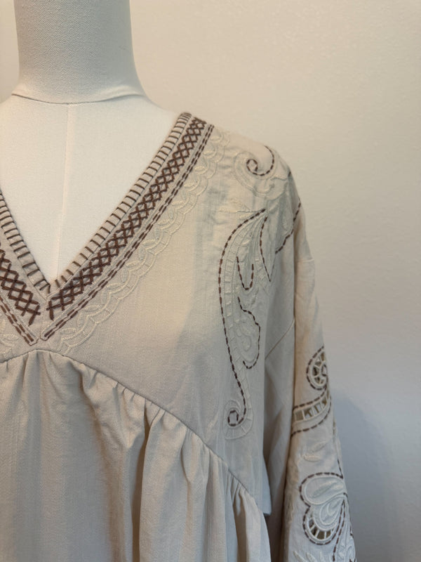 TAN EMBROIDERED DRESS - THE MNRCH