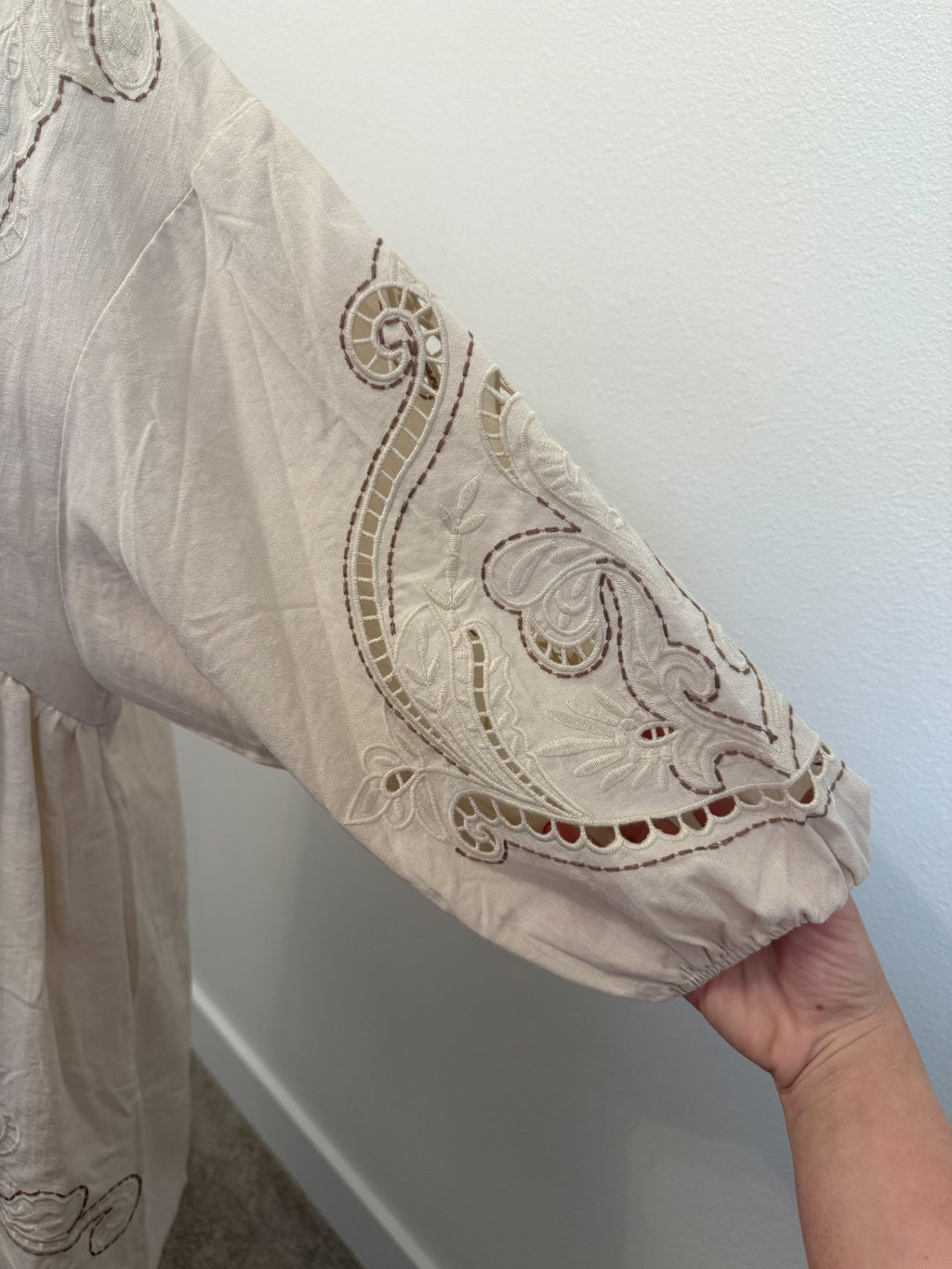 TAN EMBROIDERED DRESS - THE MNRCH