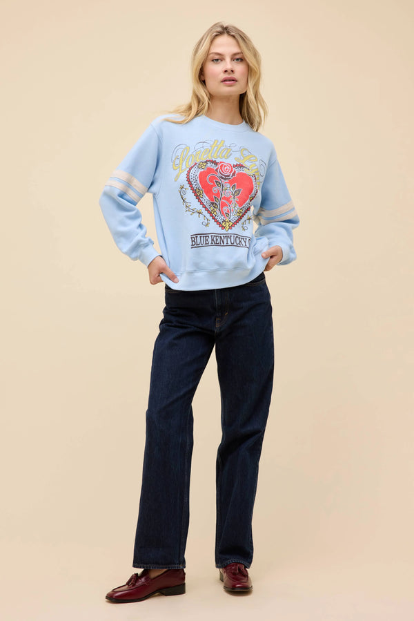 DAYDREAMER - LORETTA LYNN BLUE KENTUCKY GIRL VARSITY SWEATSHIRT - THE MNRCH